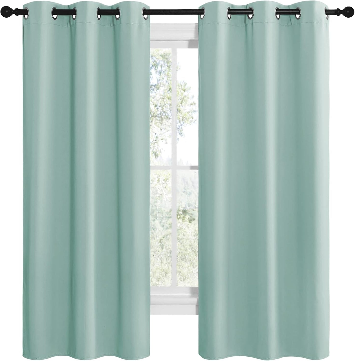 NICETOWN Halloween Pitch Black Solid Thermal Insulated Grommet Blackout Curtains/Drapes for Bedroom Window (2 Panels, 42 inches Wide by 63 inches Long, Black) - Colors A