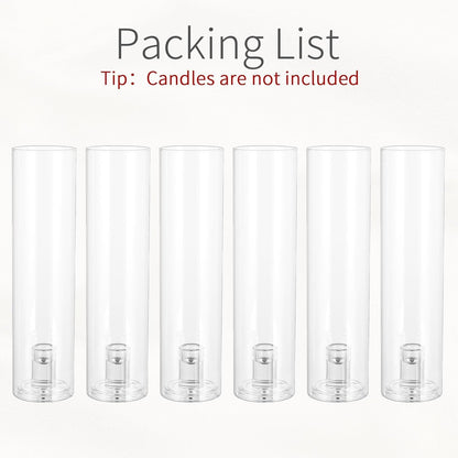 Glass Hurricane Candle Holder: 12" Tall Candlestick Holder Bulk with Cylinder Windproof Cover Set of 6 Clear Taper Candle Holders for Wedding Party Birthday Christmas Decor