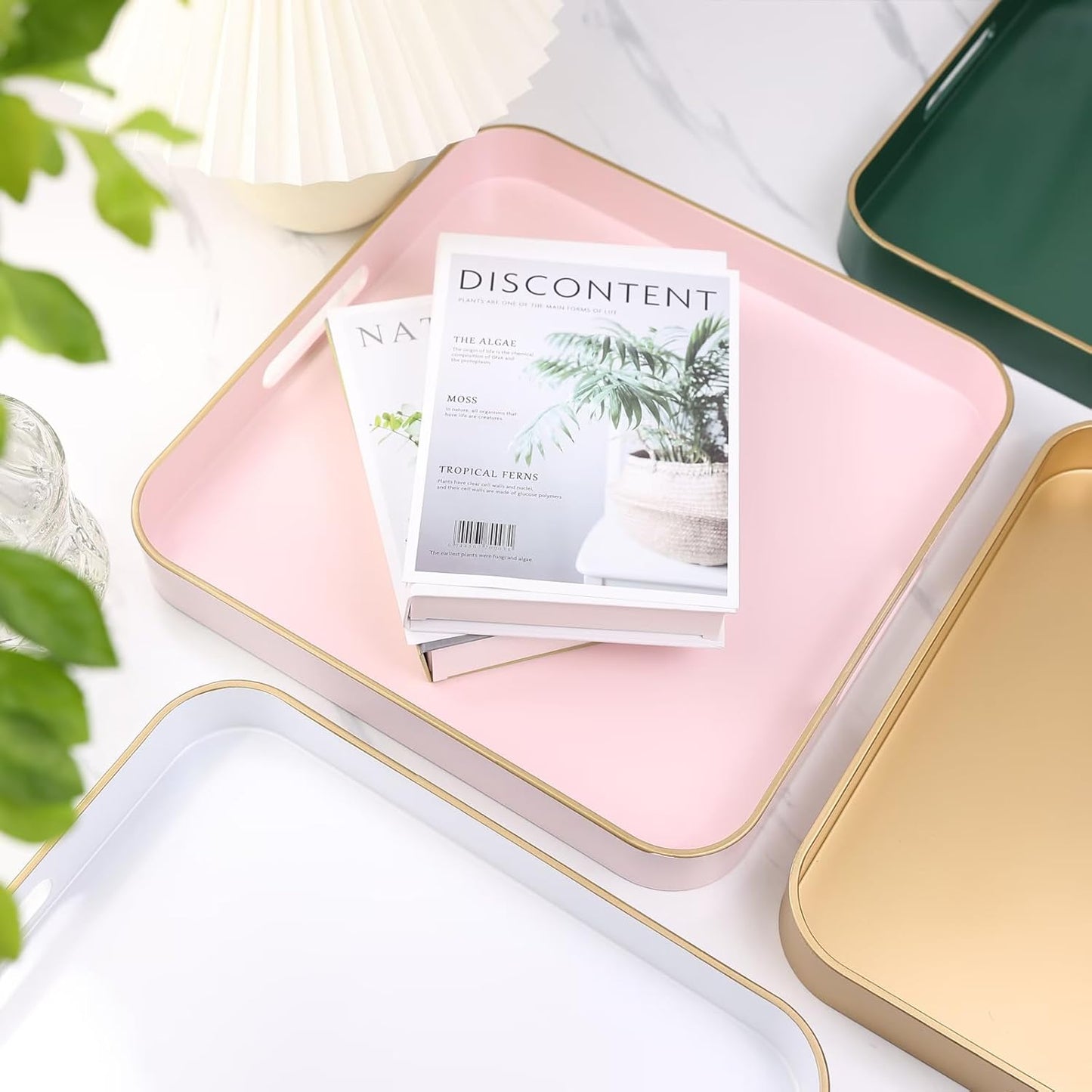 Green Decorative Tray with Handles, Versatile Serving Tray for Coffee Table, Ottoman, Ideal for Serving, Displaying, Organizing, 15.7"*10.2"*1.57"