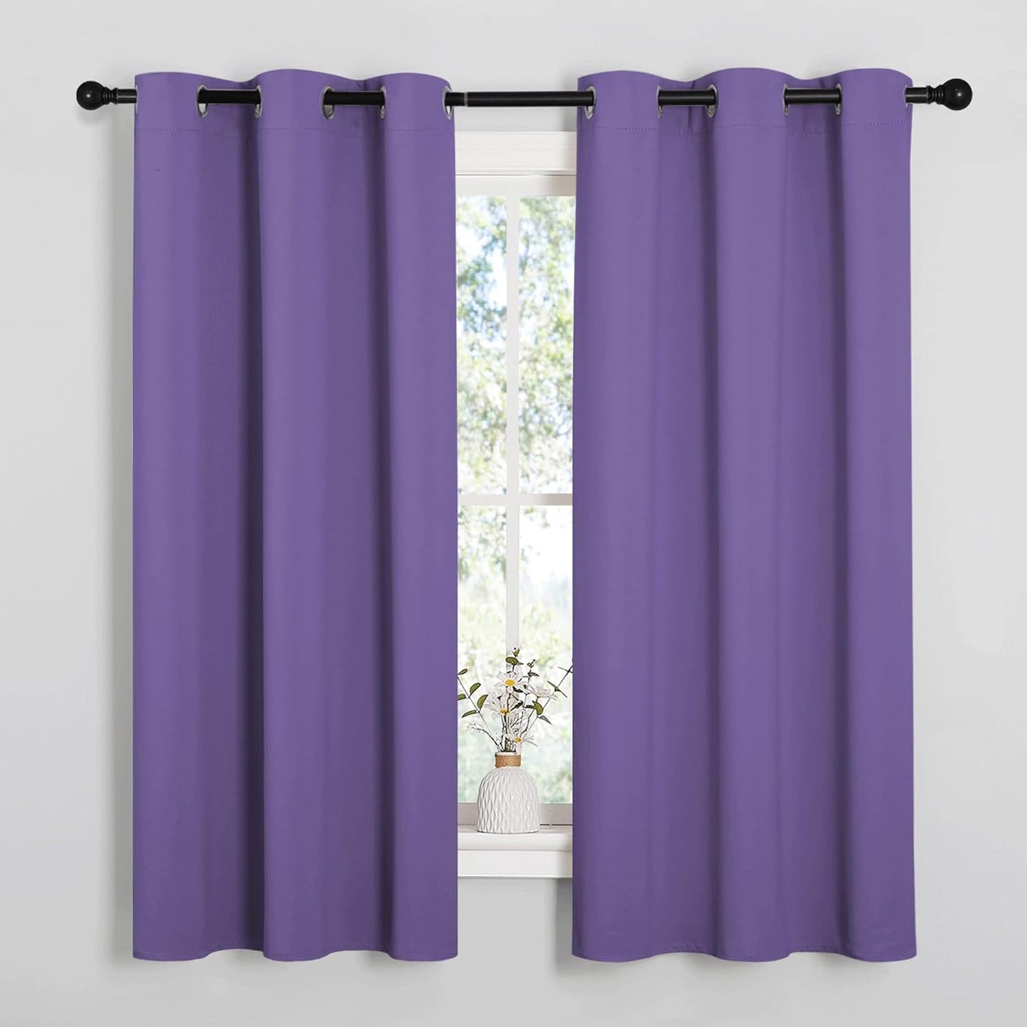 NICETOWN Halloween Pitch Black Solid Thermal Insulated Grommet Blackout Curtains/Drapes for Bedroom Window (2 Panels, 42 inches Wide by 63 inches Long, Black) - Colors D