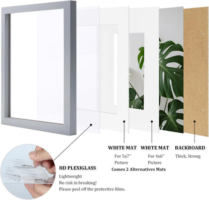 Egofine 12x16 Picture Frame Black, Covered by Plexiglass Made of Solid Wood, Display Pictures 9x12 and 11x14 with Mat or 12x16 Without Mat, for Wall Mounting Photo Frame - Colors A