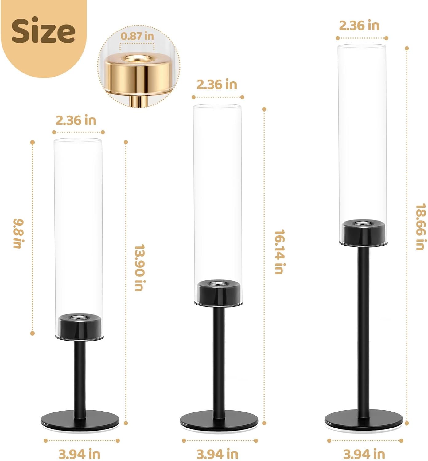 Gold Hurricane Candle Holders Set of 6, Tall Metal Windproof Glass Taper Candle Holder for Candlestick, Candle Sticks Decor, Table Centerpieces for Wedding, Candlelit Dinner Party Fireplace Decoration