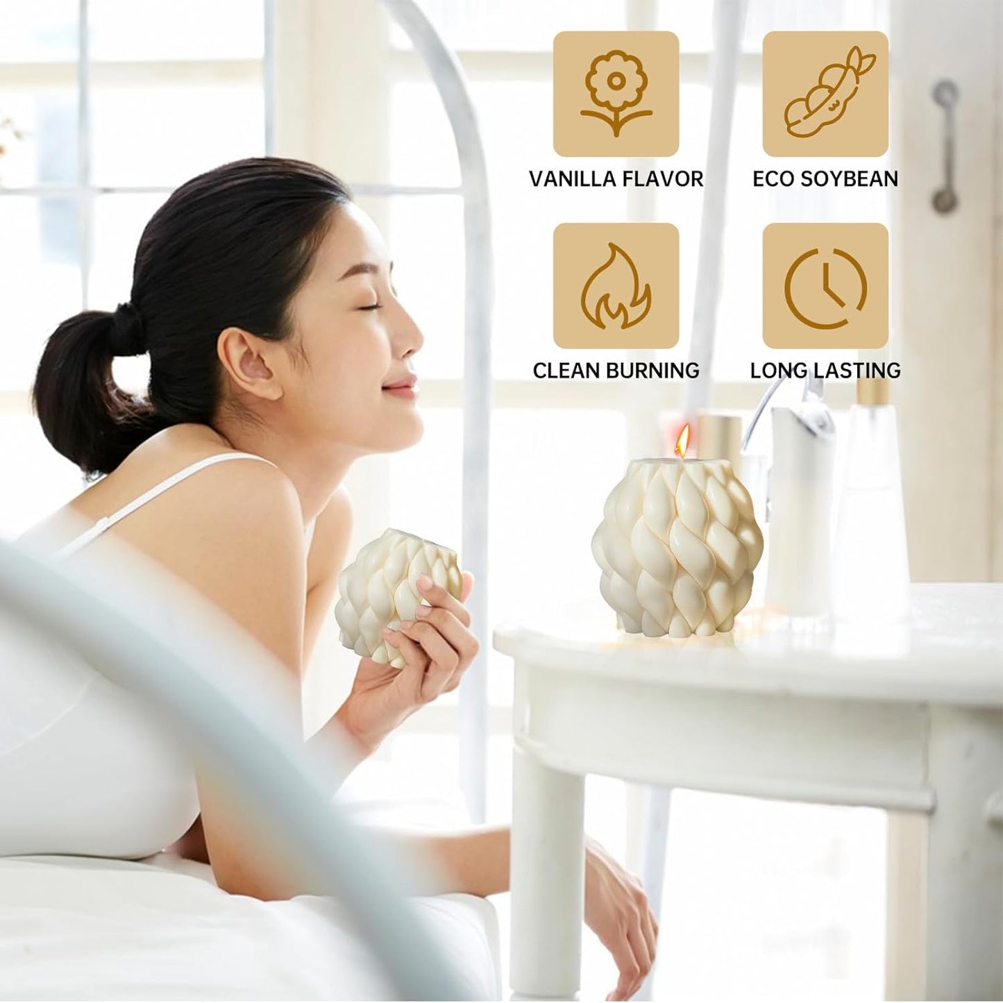 2PCS Hourglass Pillar Candles Set,Soy Wax Orchids Scented Pillar Candles,Cylindrical Tall Pillar Candle,Elegant Bubble Aesthetic Candle Housewarming Gift Home Room Shelf Decor Idea(White)