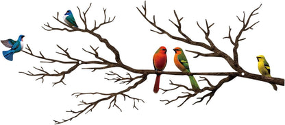 Metal Birds Wall Art, Metal Vivid Birds on Branch Silhouette Wall Decor Black Leaves with Bird Outdoor Hanging Wall Sculpture for Home Balcony Garden(Large)