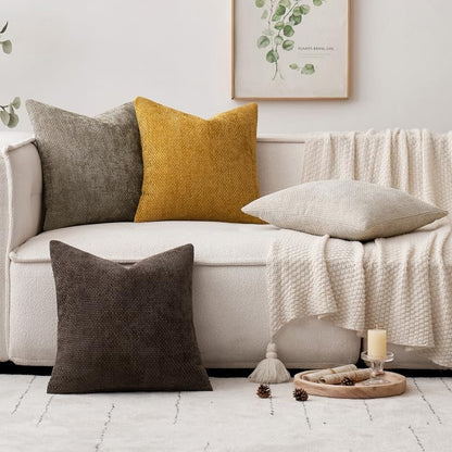 MIULEE Pack of 4 Couch Throw Pillow Covers 18x18 Inch Neutral Soft Decorative Chenille Pillow Covers Farmhouse Boho Cushion Covers for Mid Century Modern Spring Home Decor Sofa Bedroom Living Room