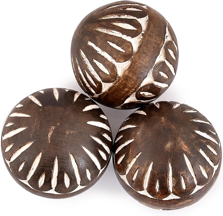 Samhita Mango Wood White Decorative Ball Set of 3 for Living, Dining Room Decor - Coffee Table Centerpiece Home Décor (3" x 3"x 3")