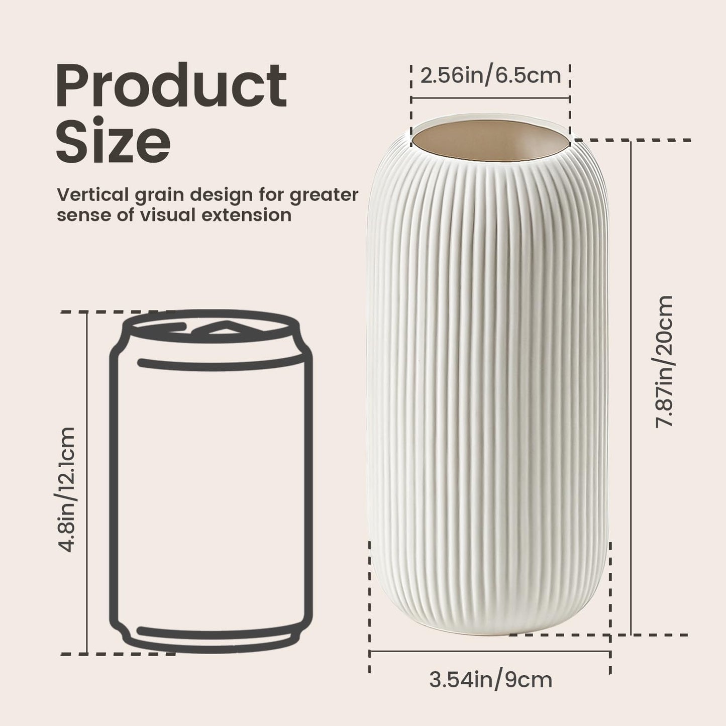 Bohemian White Ceramic Vase - for Pampas Grass, Mantel, Bookshelf, Entryway and Living Room Decor (White, 7in)