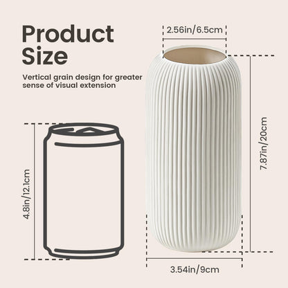 Bohemian White Ceramic Vase - for Pampas Grass, Mantel, Bookshelf, Entryway and Living Room Decor (White, 7in)