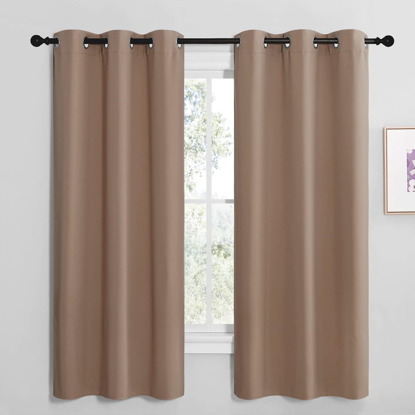 NICETOWN Halloween Pitch Black Solid Thermal Insulated Grommet Blackout Curtains/Drapes for Bedroom Window (2 Panels, 42 inches Wide by 63 inches Long, Black) - Colors D