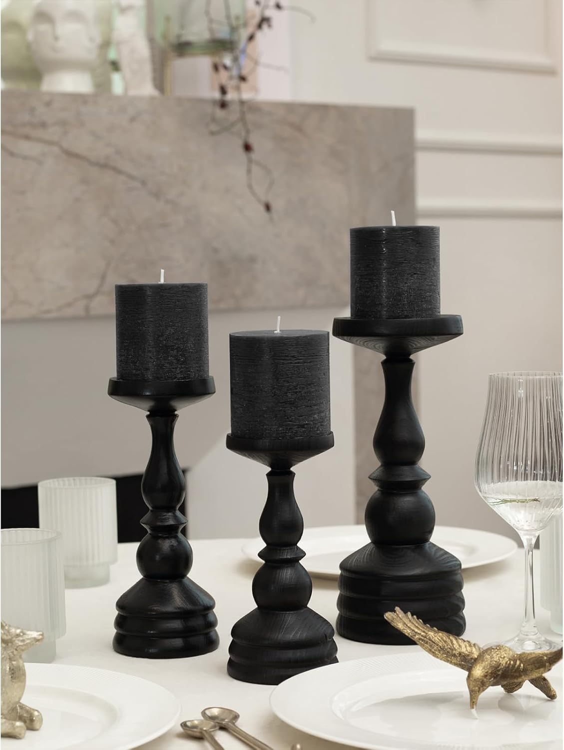 CANDWAX 3x4 inch Pillar Candles Set of 3 – Unscented Dripless Rustic Dark Blue Candles for Room Decor, Weddings, Centerpieces