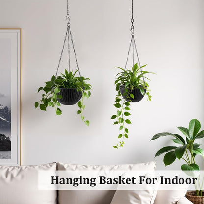 RooTrimmer Hanging Planters for Indoor Outdoor Plants 8 and 10 Inch, 4 Packs Hanging Flower Pot with Drainage Holes, Self-Watering Hanging Basket Perfect for Home, Office and Garden, White