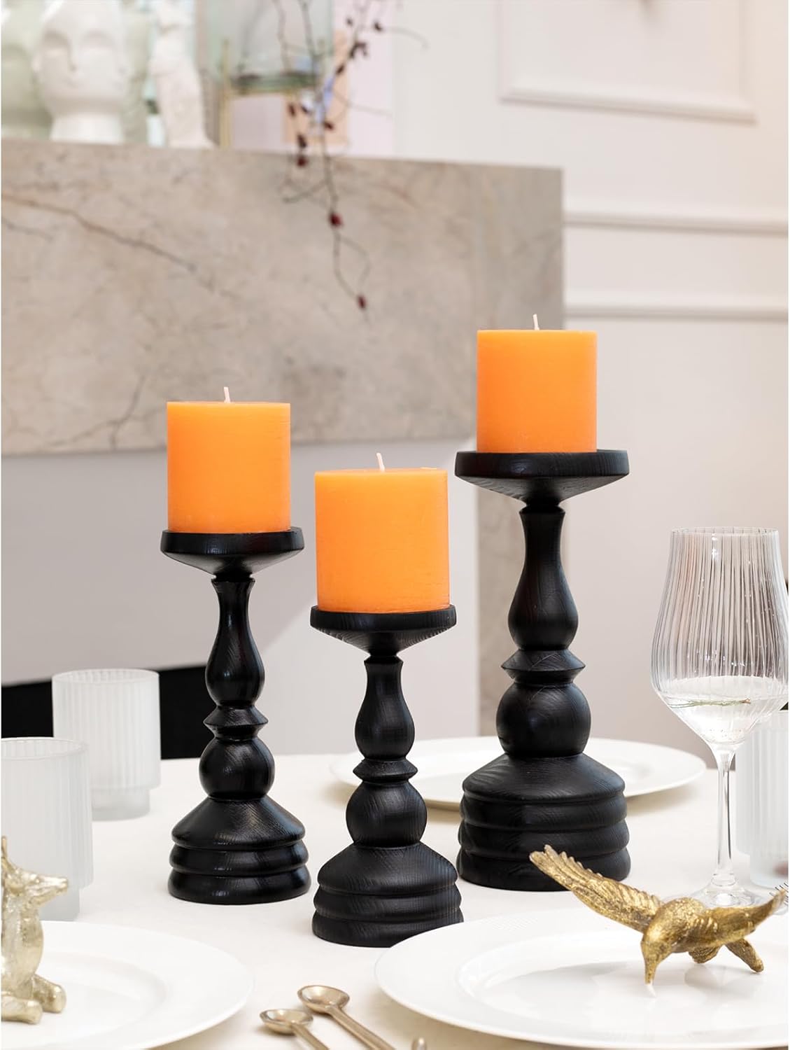 CANDWAX 3x4 inch Pillar Candles Set of 3 – Unscented Dripless Rustic Dark Blue Candles for Room Decor, Weddings, Centerpieces