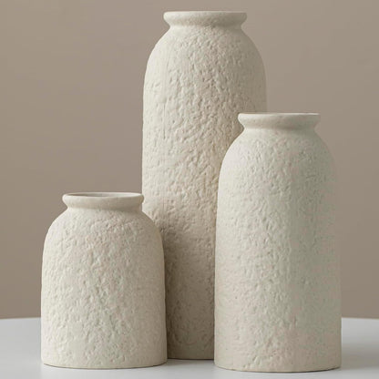 10.4 inches Tall Decorative Ceramic Vase Set, 3 Pieces, Nordic Modern Boho Style, White, Modern Farmhouse for Home Decor (Coffee Mix)