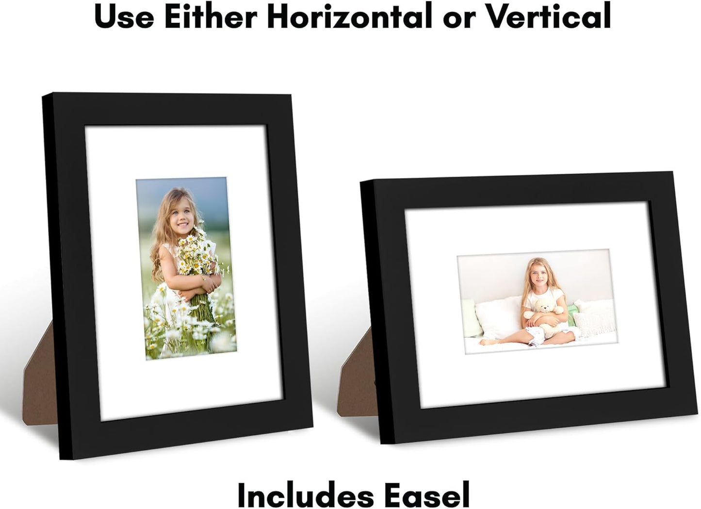 Americanflat 8x10 Picture Frame with Shatter-Resistant Glass - Use as 5x7 Frame with Mat or Display 8x10 Photo Without Mat - Signature Collection - Picture Frames for Tabletop and Wall Display - Black