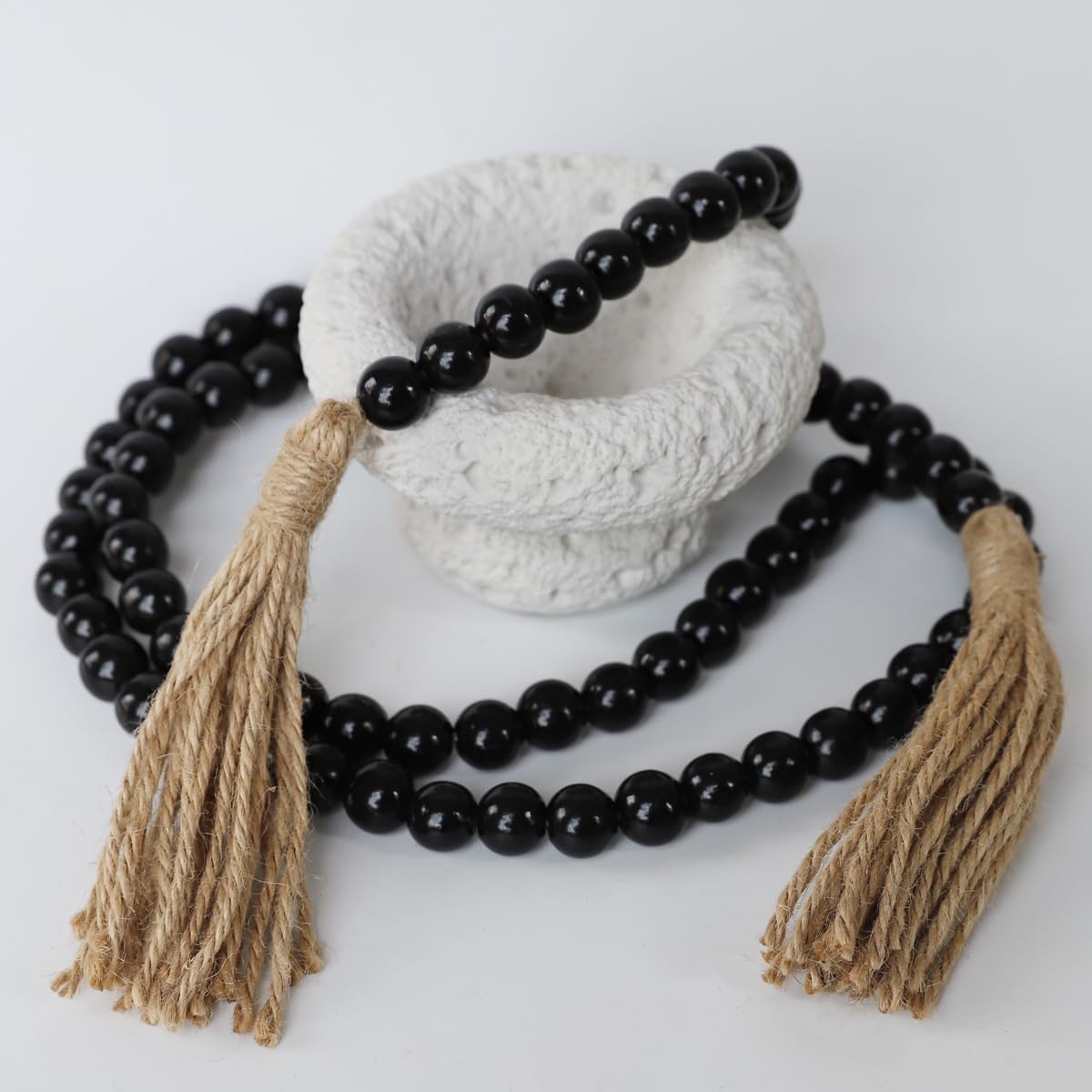 Boho Decor Wood Beads Garland Farmhouse Wall Hanging Decorations Natural Wooden Bead Tassel Decorative for Coffee Table Christmas and Prayer (Nature, 58")