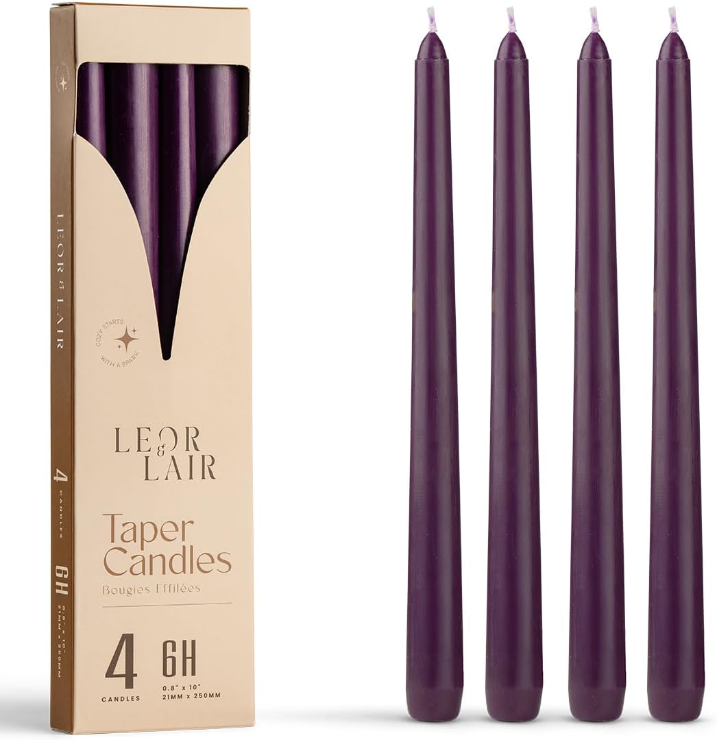 Leor & Lair Ivory Taper Candles - 4 Pack 10" Ivory Candlesticks - Unscented Cream Candle Sticks for Home Decoration, Holiday Tables, Weddings, Restaurants & Business Events