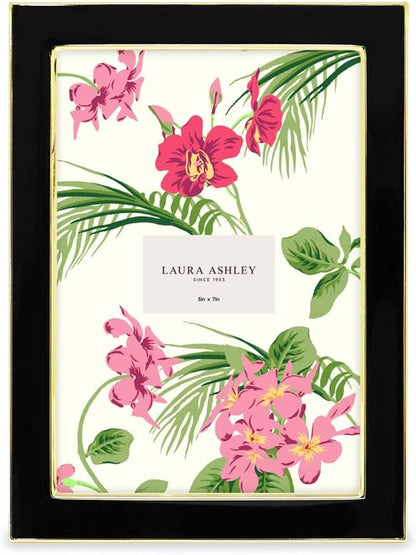 Laura Ashley 5x7 Navy Enamel Picture Frame, Gold Metal Edge with Easel, for Countertop, Counterspace, Tabletop Display, Bookshelf, Desk, Wall Décor, Photo Gallery (5x7, Navy W/Gold)