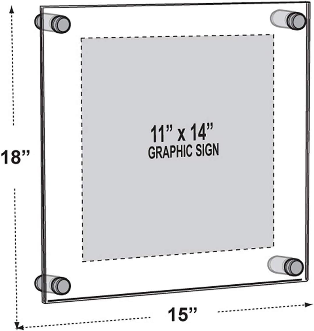 Azar Displays,105536, Floating Acrylic Wall Frame with Silver Hardware Stand Off Caps, Clear Hanging Photo Frame Display Mount with Frameless Border, Glass-Like Frame for Large Prints, 24" x 36"