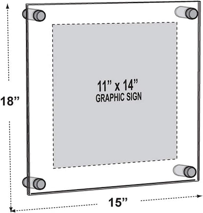 Azar Displays,105536, Floating Acrylic Wall Frame with Silver Hardware Stand Off Caps, Clear Hanging Photo Frame Display Mount with Frameless Border, Glass-Like Frame for Large Prints, 24" x 36"