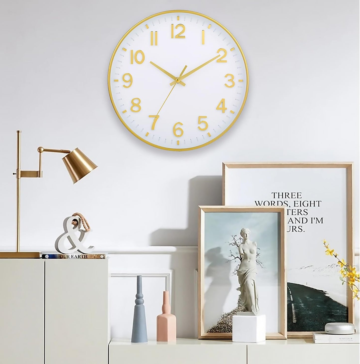 HZDHCLH Wall Clocks Battery Operated,12 inch Silent Non Ticking Modern Wall Clock for Living Room Bedroom Kitchen Office Classroom Decor (Olive Green and Gold)