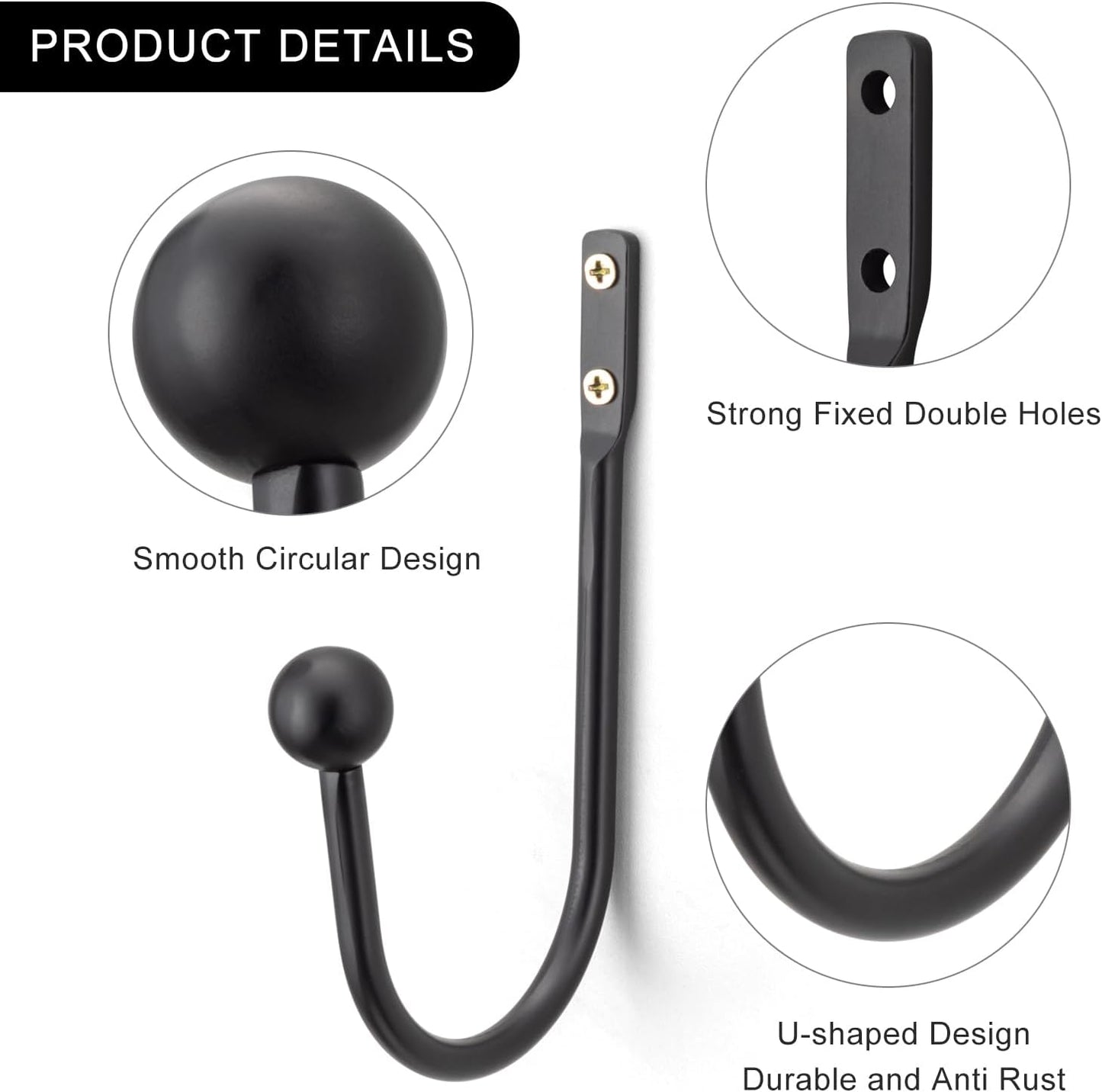 2 Pack Curtain Holdbacks - Silver, Decorative Drapery Wall Hooks with Hardware, Curtain Pull Back Hooks, Metal Curtain Tiebacks Wall Mounted, Window Side Holders for Drapes, Curtain Accessories