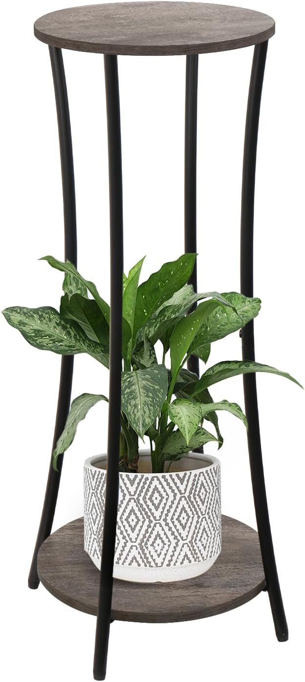YINMIT Plant Stand Indoor,2 Tier Round Potted Holder Rack,Flower Pot Stand Shelf,Round Supports Rack,Corner Plant Shelf for Balcony Garden Patio Living Room,Brown