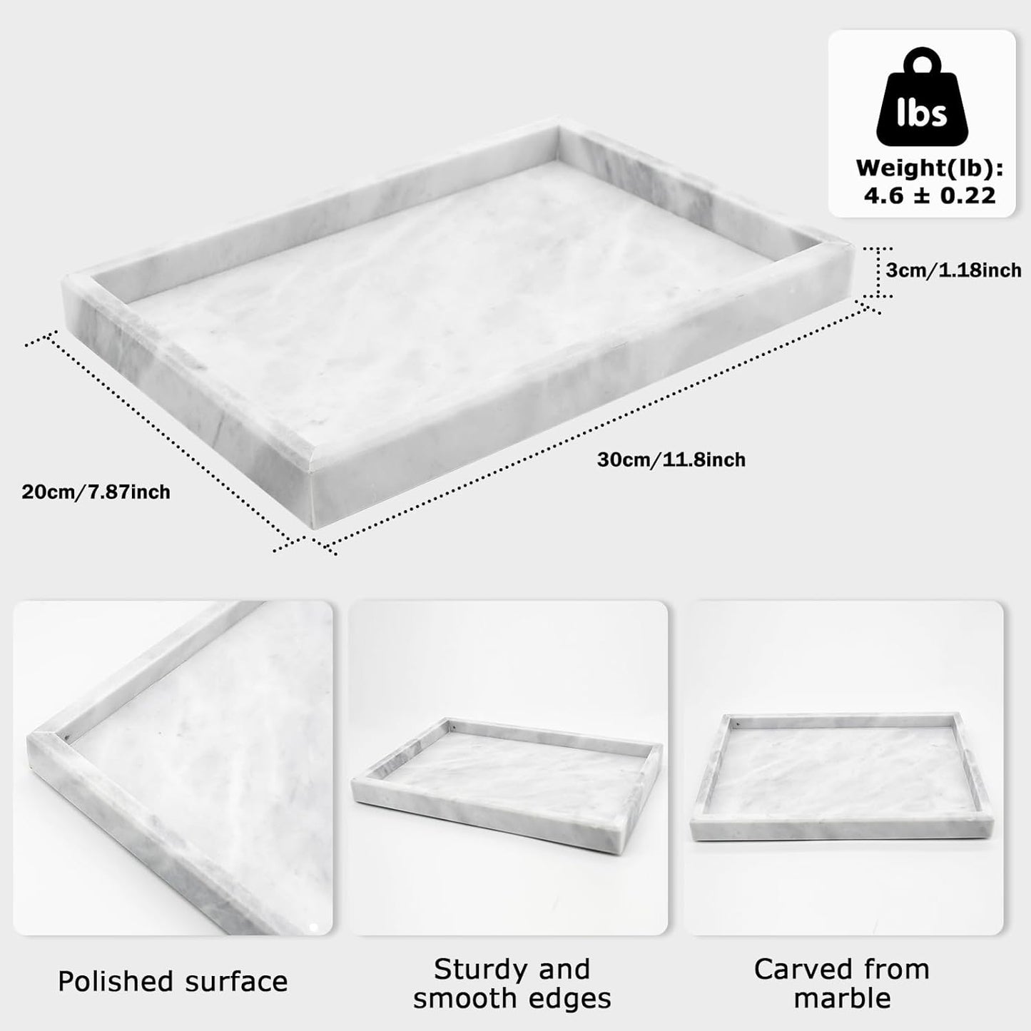 Marble Bathroom Tray,Pure Natural Vanity Tray,Marble Tray for Kitchen Counter Non-Ceramic/Non-Resin,Stone Trays 12 x 8 inch Cyan Green