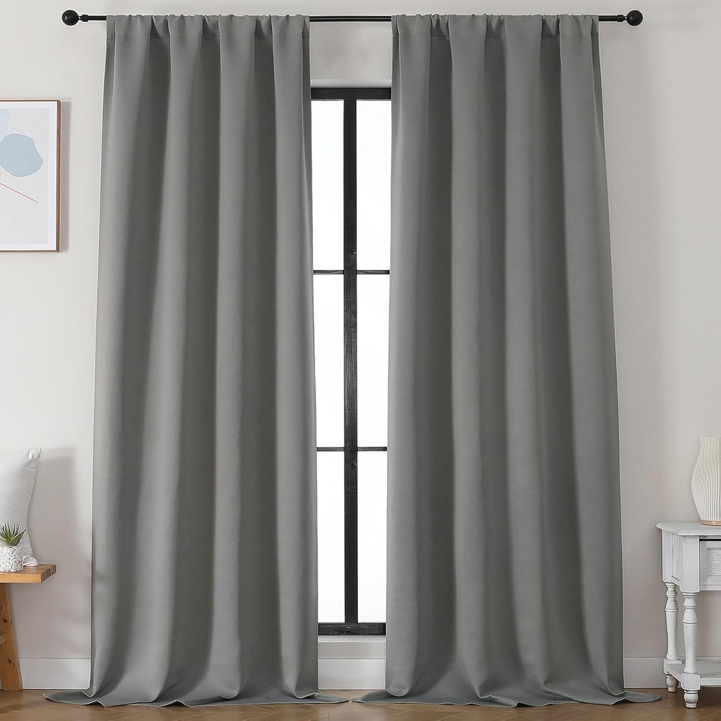 Simplebrand Ava Sage Green Blackout Curtains for Bedroom 63 Inch Length 2 Panels Set, Solid Thermal Insulated Energy Saving Rod Pocket Window Treatment Curtains Blackout Drapes, W40 x L63 Inch, Sage - Colors B