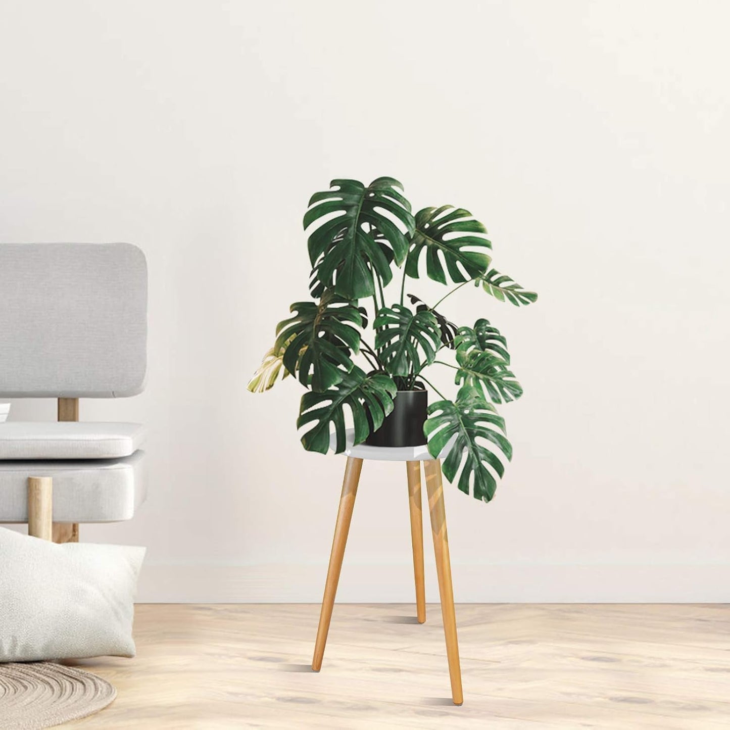 Uneedem Wood Mid Century Plant Stand for Indoor Plants, Modern Table, Tall Holder for Flower Pots, Small Round Side/End Table(A2 White, High: 16.5")