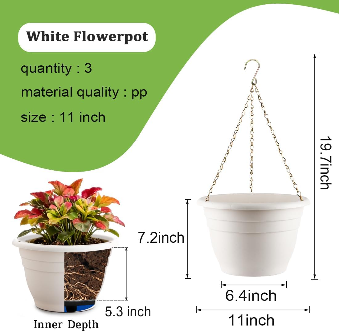 RooTrimmer Hanging Planters for Indoor Outdoor Plants 8 and 10 Inch, 4 Packs Hanging Flower Pot with Drainage Holes, Self-Watering Hanging Basket Perfect for Home, Office and Garden, White