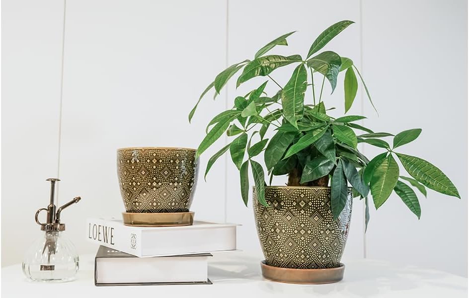 Docrin 3-Pack Ceramic Planters Set - 6.5"+5.3"+4" Dual-Tone Flower Pots with Drainage Holes, Modern Indoor Outdoor Planters for Succulents/Herbs/Large Plants, Home Office (Brownish Black & White)