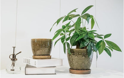 Docrin 3-Pack Ceramic Planters Set - 6.5"+5.3"+4" Dual-Tone Flower Pots with Drainage Holes, Modern Indoor Outdoor Planters for Succulents/Herbs/Large Plants, Home Office (Brownish Black & White)