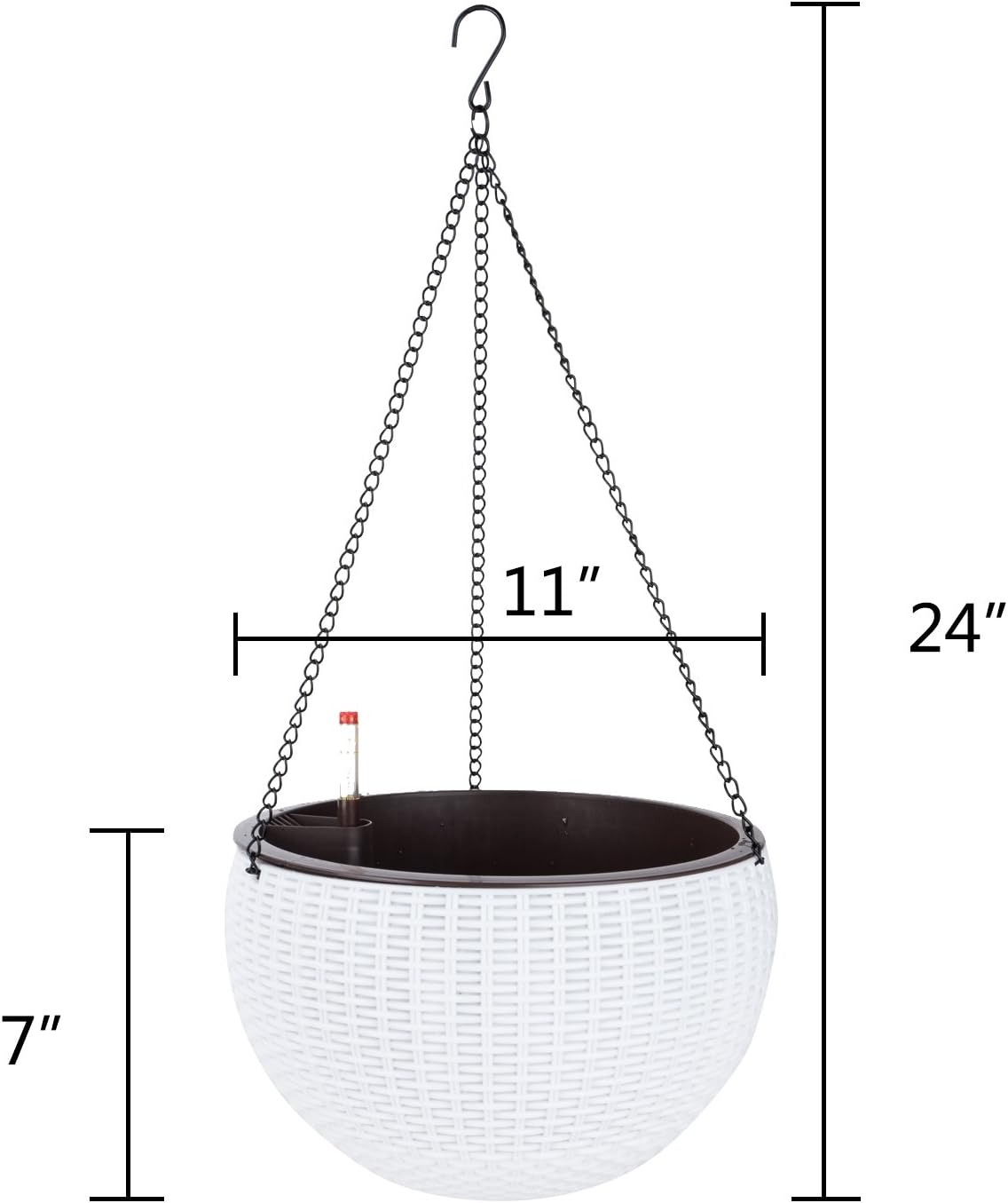 Vencer 11 Inch Round Resin Rattan Hanging Planters,Self Watering Hanging Basket for Indoor Outdoor Plants,Hanging Flower Pots with Drain Hole and Metal Chain,Water Indicator,Coffee,VF-A15-C