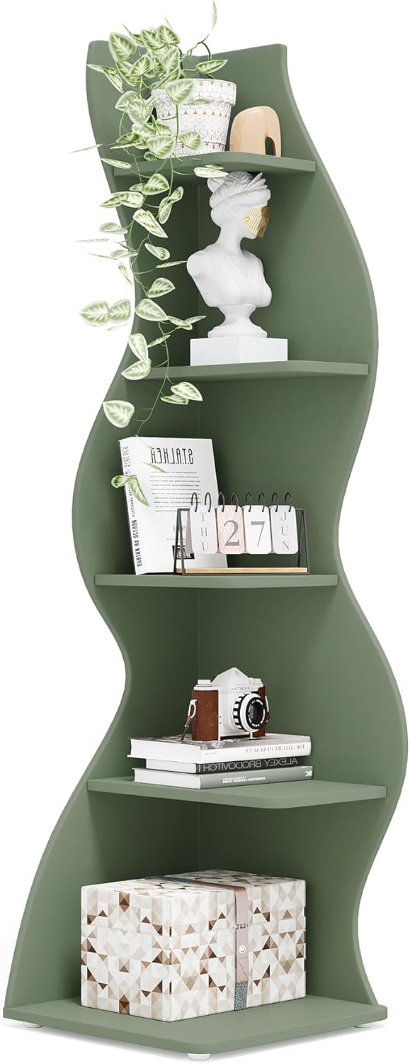 Tribesigns Corner Shelf, Modern 5-Tier Wall Corner Bookshelf, Stylish Corner Small Bookcase Storage Rack Plant Stand with Unique Shape for Living Room, Home Office (White, 1PC)
