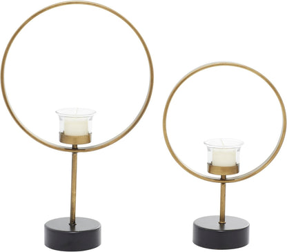 Deco 79 Metal Abstract Decorative Candle Holder Mushroom Inspired Candle Stand, Set of 2 Candlestick Holder 11", 14"H, Gold