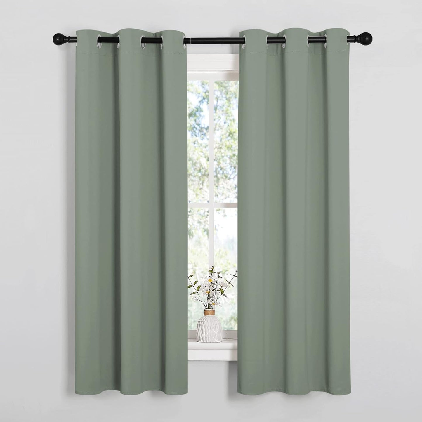 NICETOWN Halloween Pitch Black Solid Thermal Insulated Grommet Blackout Curtains/Drapes for Bedroom Window (2 Panels, 42 inches Wide by 63 inches Long, Black) - Colors B