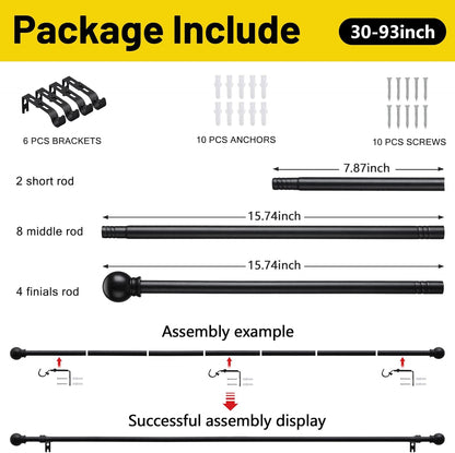 2 Pack Black Curtain Rods for Windows 28 to 48 inch, 5/8 inch Small Cafe Window Curtain Rods, Short Drapery Rod for Bedroom Kitchen (Size：30-50 Inch, Matte Black)