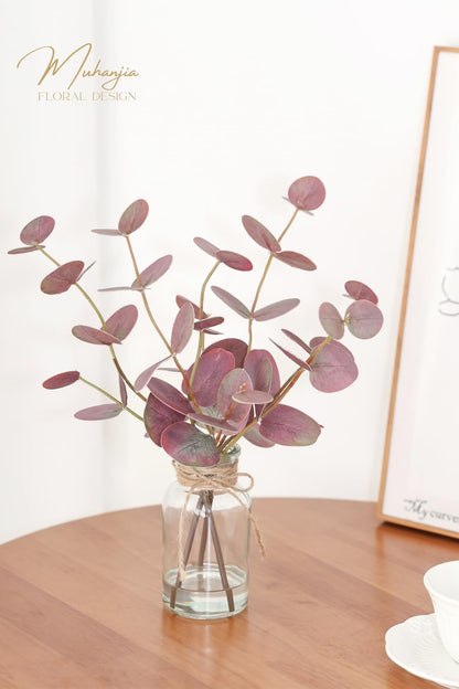 Muhanjia Artificial Eucalyptus Stems in Glass Vase with Faux Water,3Pcs Fake Plant with Double-Sided Green Leaves for Centerpiece(Double-Sided Green Eucalyptus)