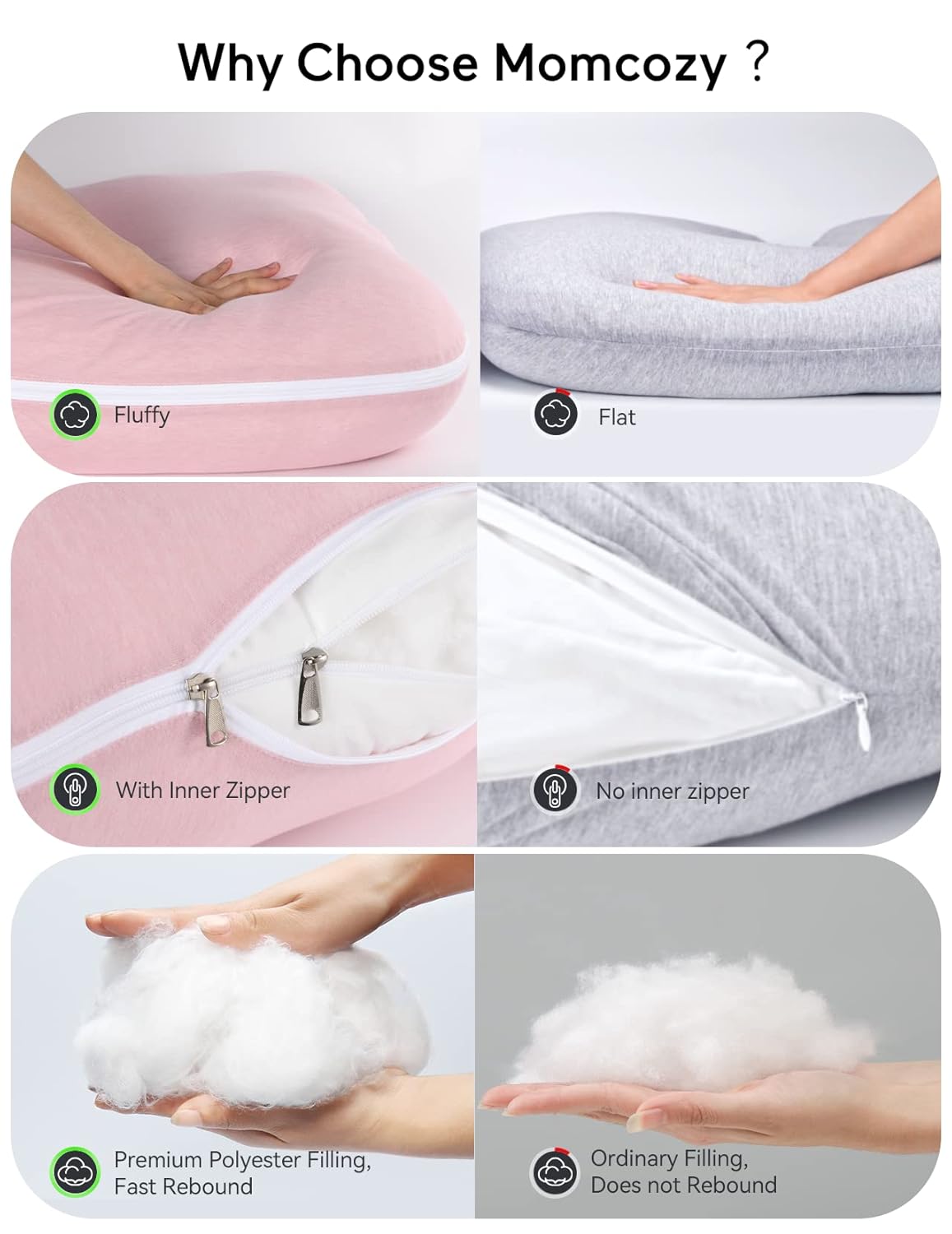 Momcozy Pregnancy Pillows for Sleeping, U Shaped Full Body Maternity Pillow with Removable Cover - Support for Back, Legs, Belly, HIPS for Pregnant Women, 57 Inch Pregnancy Pillow for Women, Grey