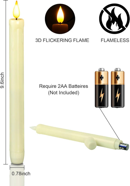 Homemory 2/3/6 Pack Flameless Taper Candles, No Remote, Realistic Flickering Battery Operated Candlesticks, Ivory LED Plastic Candle Safe for Weddings, Table Decor, Christmas, and Halloween(Set of 2)