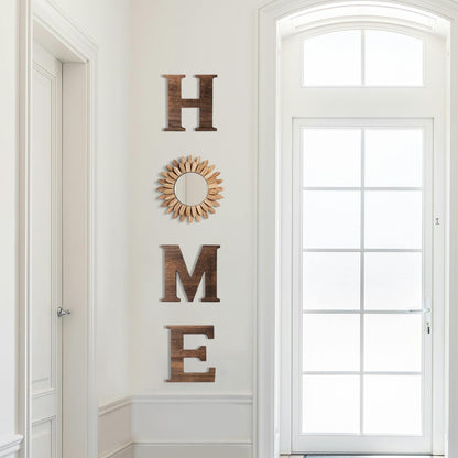 CHIF HAUTH Wood Home Sign with Sunflower Shaped Wood Mirror for O, Thick Letters for Wall Art, Rustic Decor, Farmhouse Home Wall Decor for Living Room, Entryway