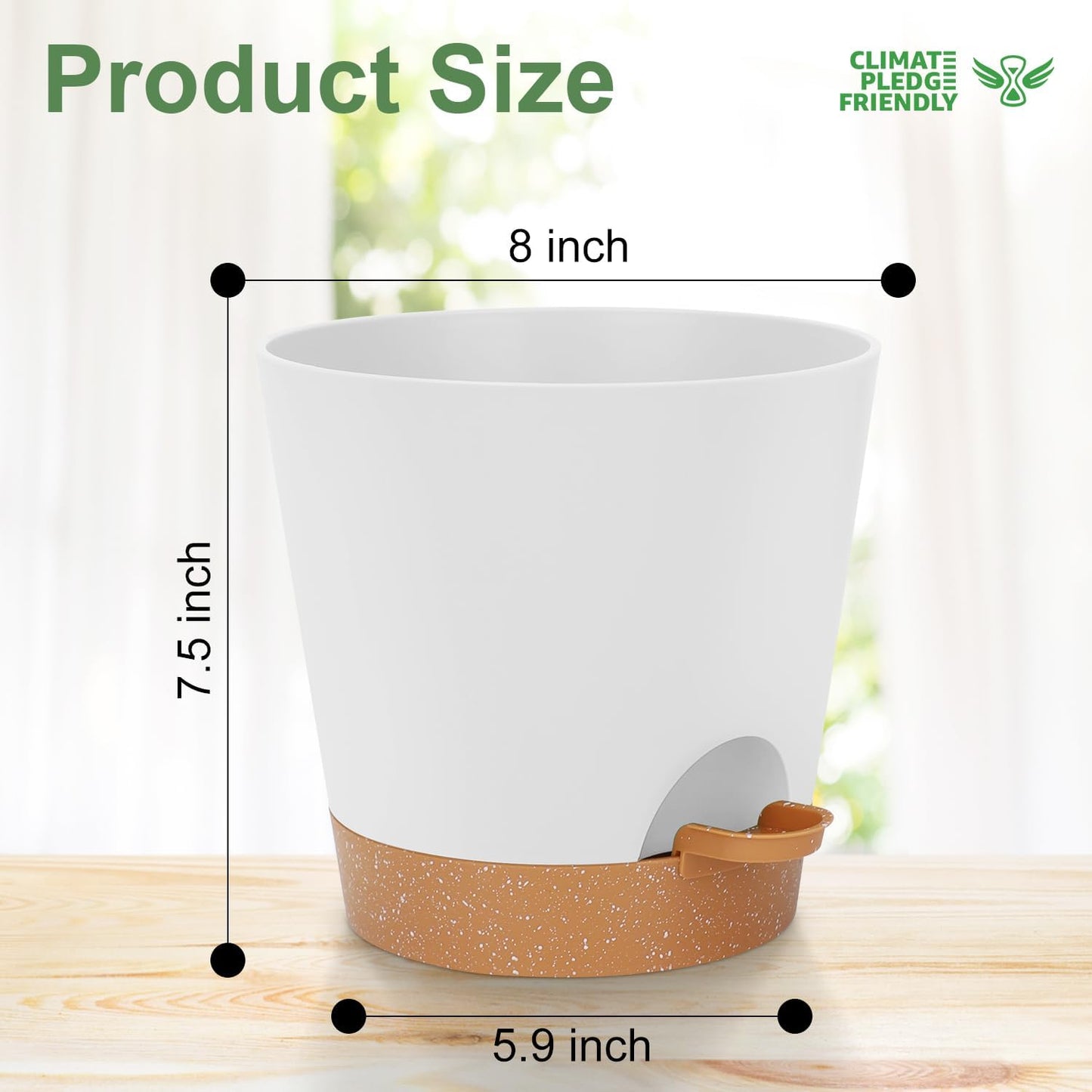 YNNICO Indoor Self Watering Planters with Drainage Holes and Saucers, 8, 7, 6.5, 6, 5.5, 5 Inches, Black, 6 Pots