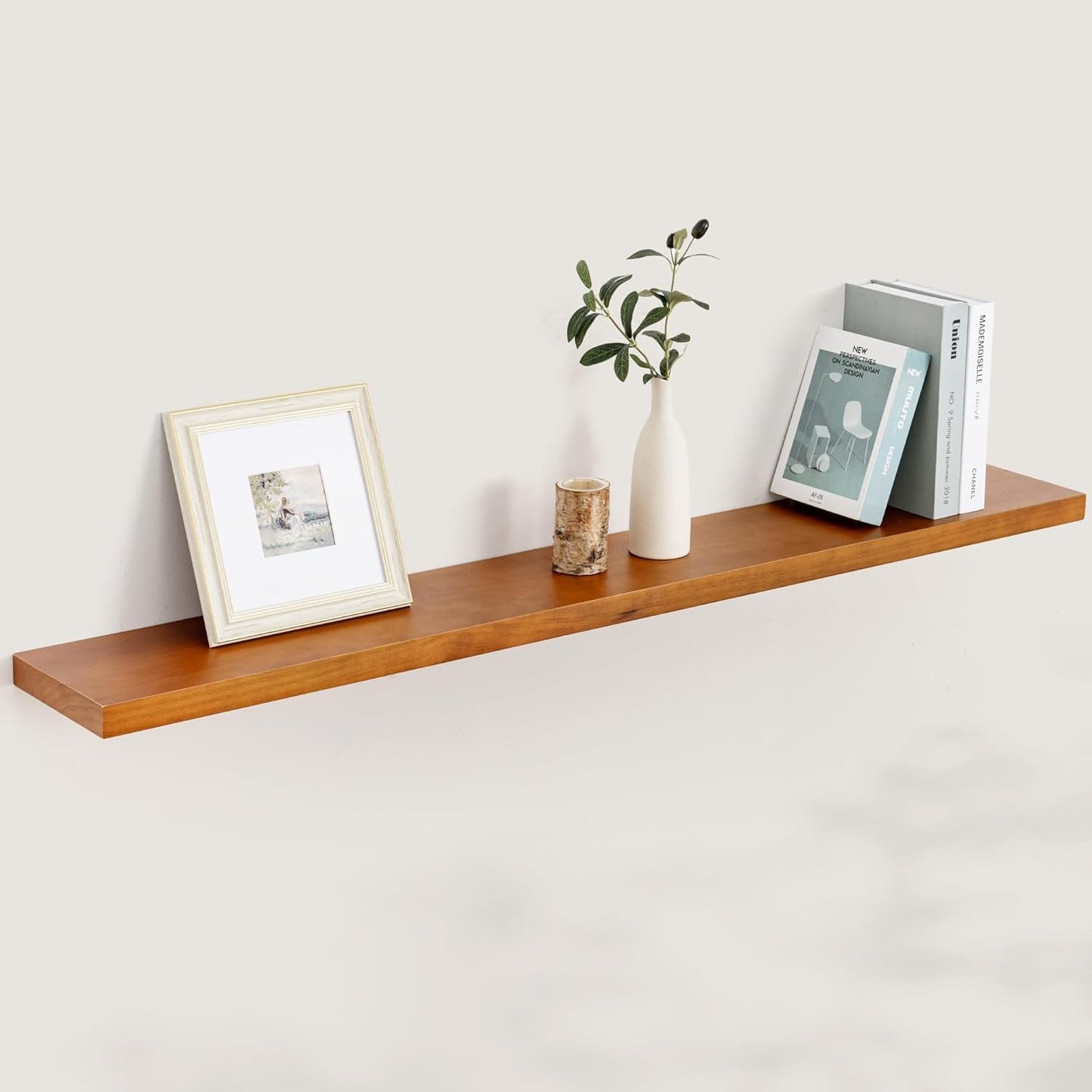 Floating Shelves 36 Inches Long - 8 Inch Deep Rustic Premium Solid Pine Wood for Storage - Farmhouse Wall Mounted for Living Room - Heavy-Duty Metal Bracket - 36" W x 8" D - Set of 2 - White Color
