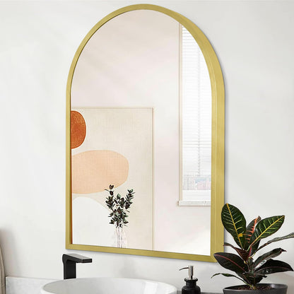Black Arched Wall Mirror Aluminum Alloy Frame Bathroom Mirror Brushed Metal Vanity Wall Mounted Mirror for LivingRoom Bedroom Entryway Room Home Decor 16"x12"