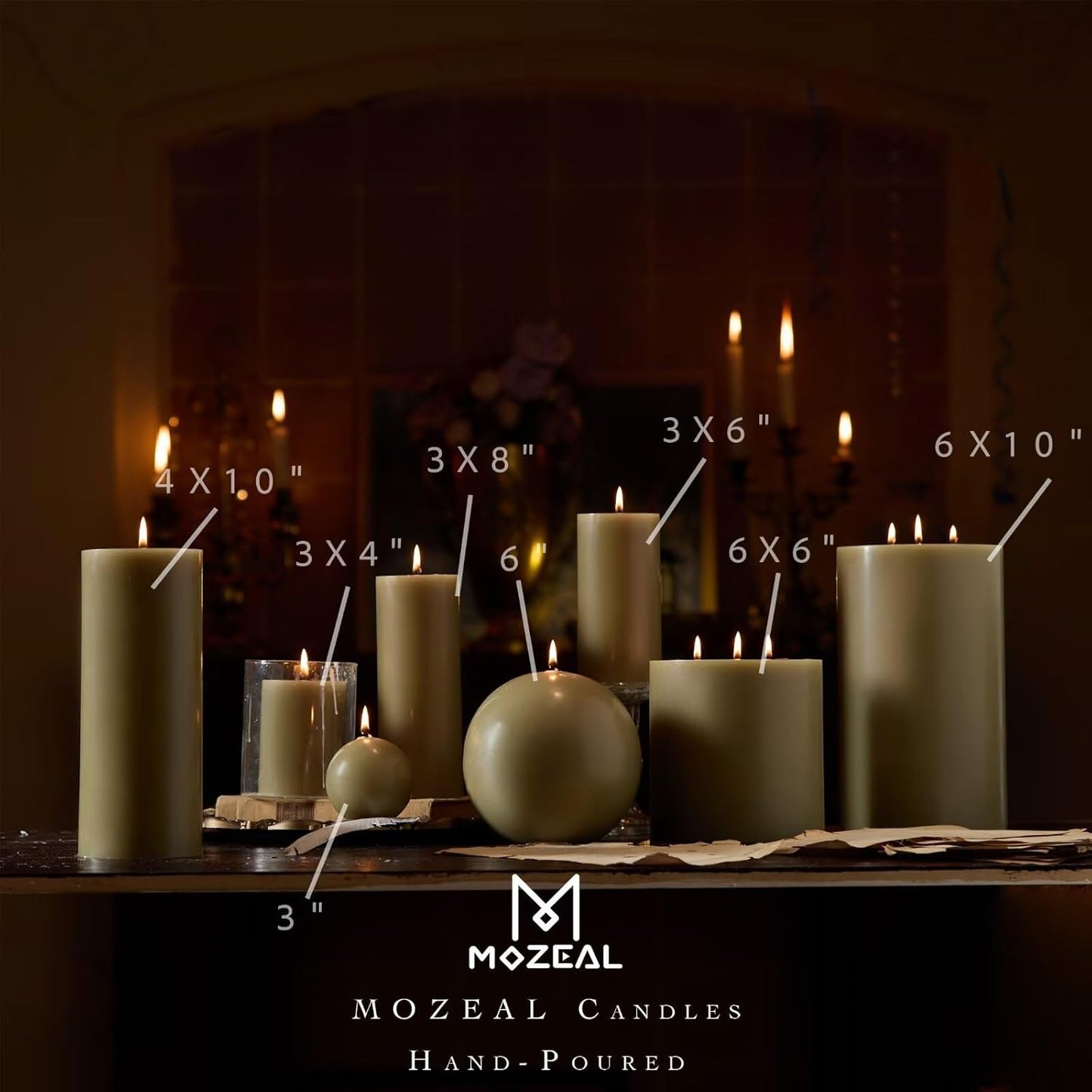 MOZEAL 3" x 4" Hand-Poured Unscented Candle,Dripless Pillar Candle Set of 3,Long Clean Burning,Approx 72 Hours Burn Time,Rustic Country Style,Wedding,Dinner,Christmas and Home Decor,White