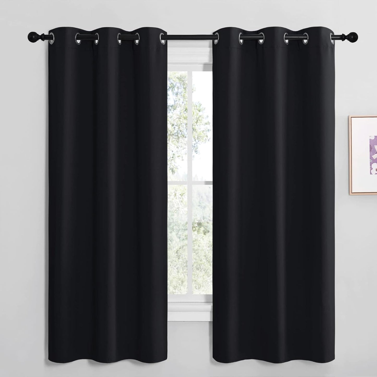 NICETOWN Halloween Pitch Black Solid Thermal Insulated Grommet Blackout Curtains/Drapes for Bedroom Window (2 Panels, 42 inches Wide by 63 inches Long, Black) - Colors E