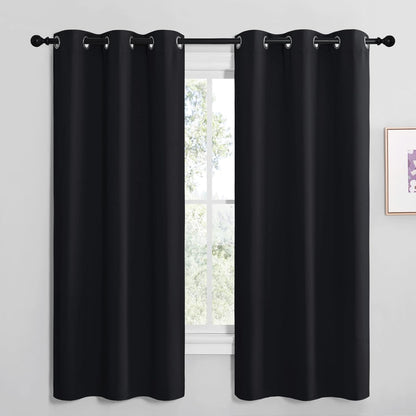 NICETOWN Halloween Pitch Black Solid Thermal Insulated Grommet Blackout Curtains/Drapes for Bedroom Window (2 Panels, 42 inches Wide by 63 inches Long, Black) - Colors E