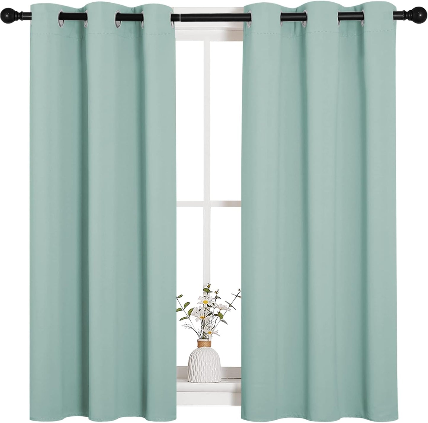 NICETOWN Halloween Pitch Black Solid Thermal Insulated Grommet Blackout Curtains/Drapes for Bedroom Window (2 Panels, 42 inches Wide by 63 inches Long, Black) - Colors A