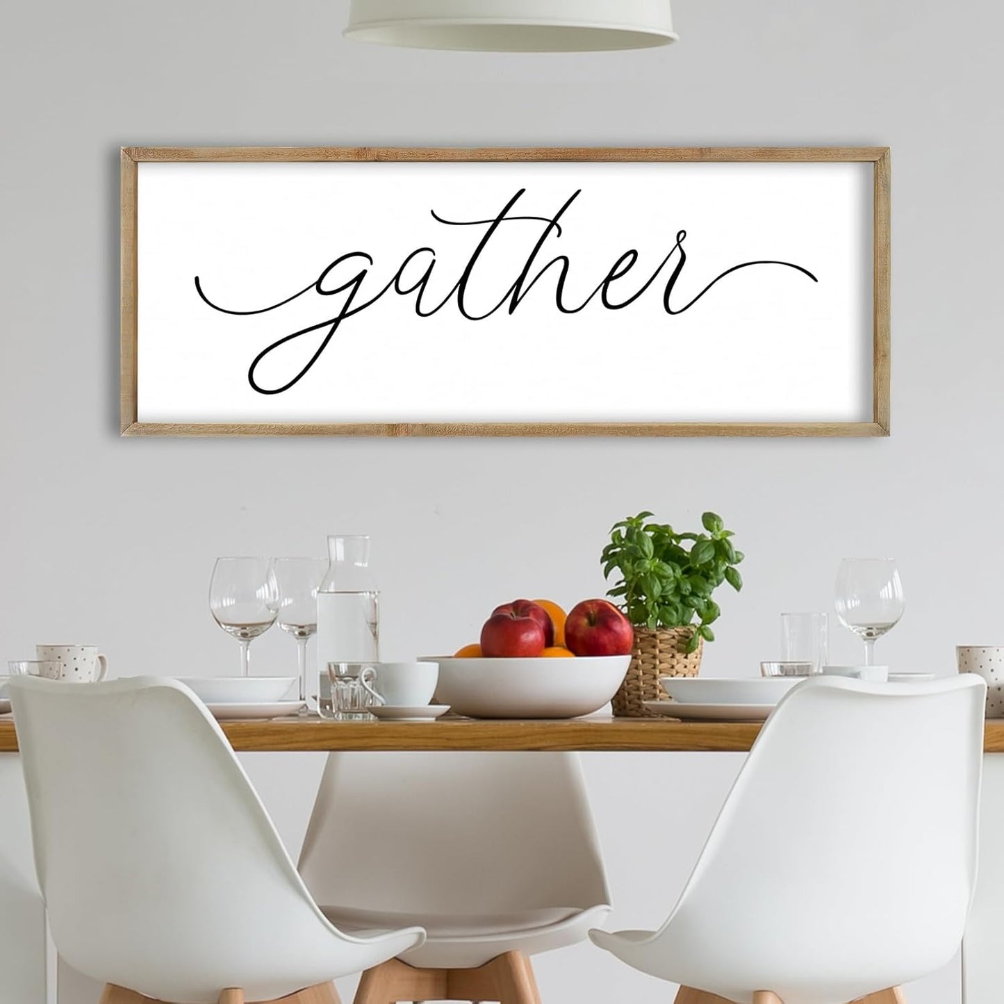 FZMHASLWW Gather Sign Wall Decor 32"×12" Large Wooden Framed for Dining Room Simple Home Kitchen Hanging Art (Wood)