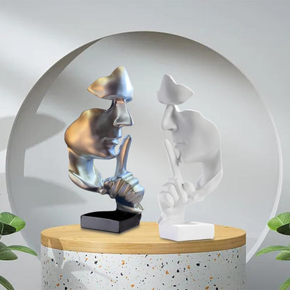 aboxoo Thinker Statue, Silence is Gold Abstract Art Figurine,Modern Home Resin Sculptures Decorative Objects,Table Top Decor for Livingroom Home Decor,Office Study Sculpture,Shh mask Statue(Gold)